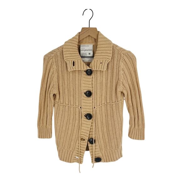 Y2K Aeropostale Chunky Knit Button Cardigan Sweater Tan Ribbed Size M Medium - Picture 1 of 5